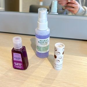 pocketbac hand sani, mario basedcu facial oil, sephora brand coconut lip balm!